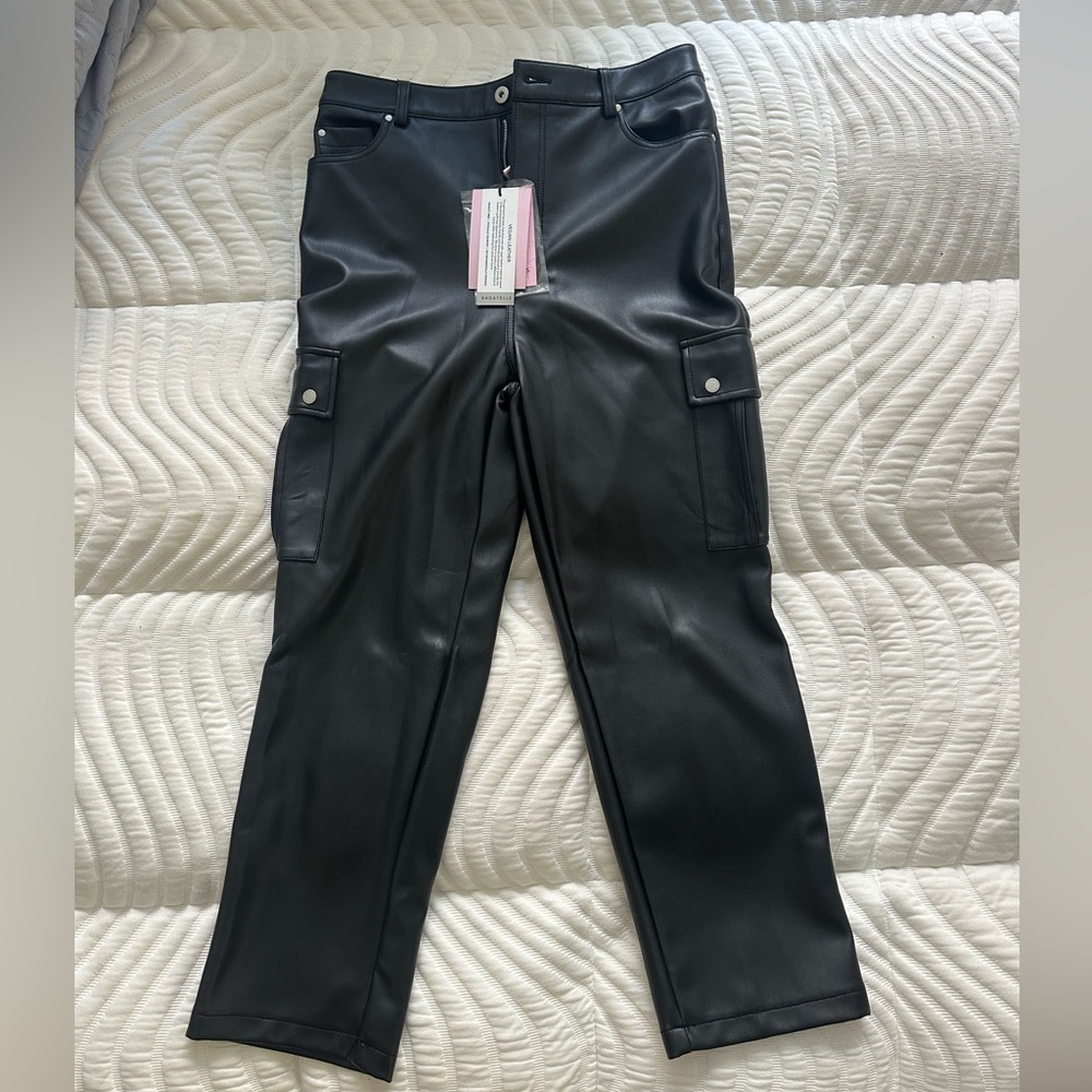 Avec Les Filles Black Vegan Leather Cargo Pants